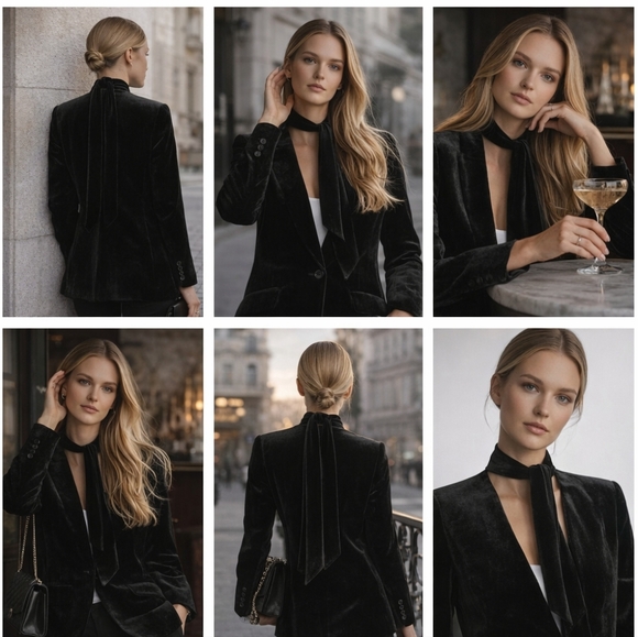 FRAME Denim Velvet Tie Jacket Black Silk Blend Blazer Size 8 EUC $660   F321 - Picture 6 of 12